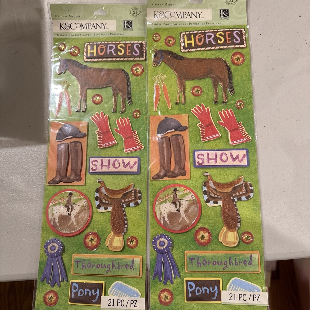 K&Company 42 Piece Sticker Medley Set HORSES Scrapbooking Stickers Brand New