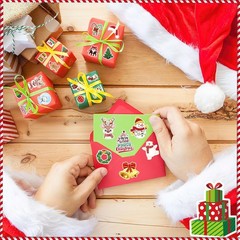 JULBEAR Christmas Foam Sticker, 300Pcs Winter Bulk Colorful Printing Self-Adhesi