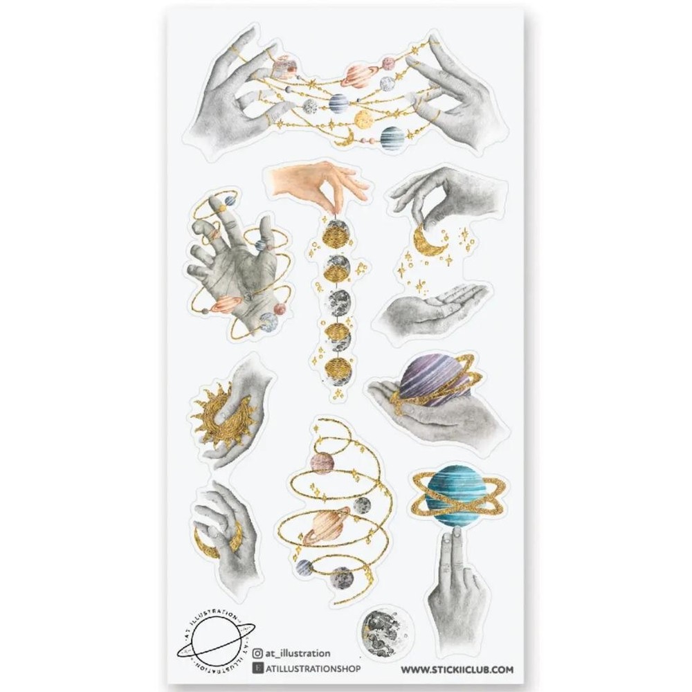 Planetary Hands – Sticker Sheet – Celestial – Planets – New in Packaging