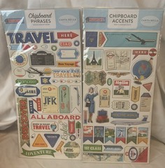 PASSPORT (2) 6″x13″ Chipboard COMBO Carta Bella Accents + Phrases Scrapbook