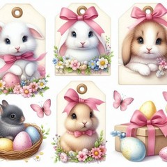 Choose ASet Bunny Rabbit Easter Tags Embellishments Junk Journal Scrapbook