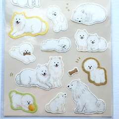 Kawaii White Dog Sticker Sheet Samoyed Poodle Bichon Frise Japan Made
