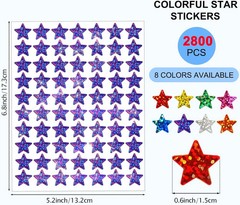 2800 PCS Star Stickers for Kids Reward, 8 Colors Holographic Small Star Stickers