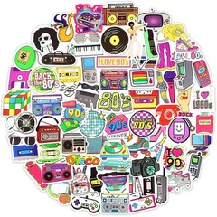 Multicolor 80s 90s Party Stickers – 70PCS Retro Vinyl for Indoor & Outdoor Use