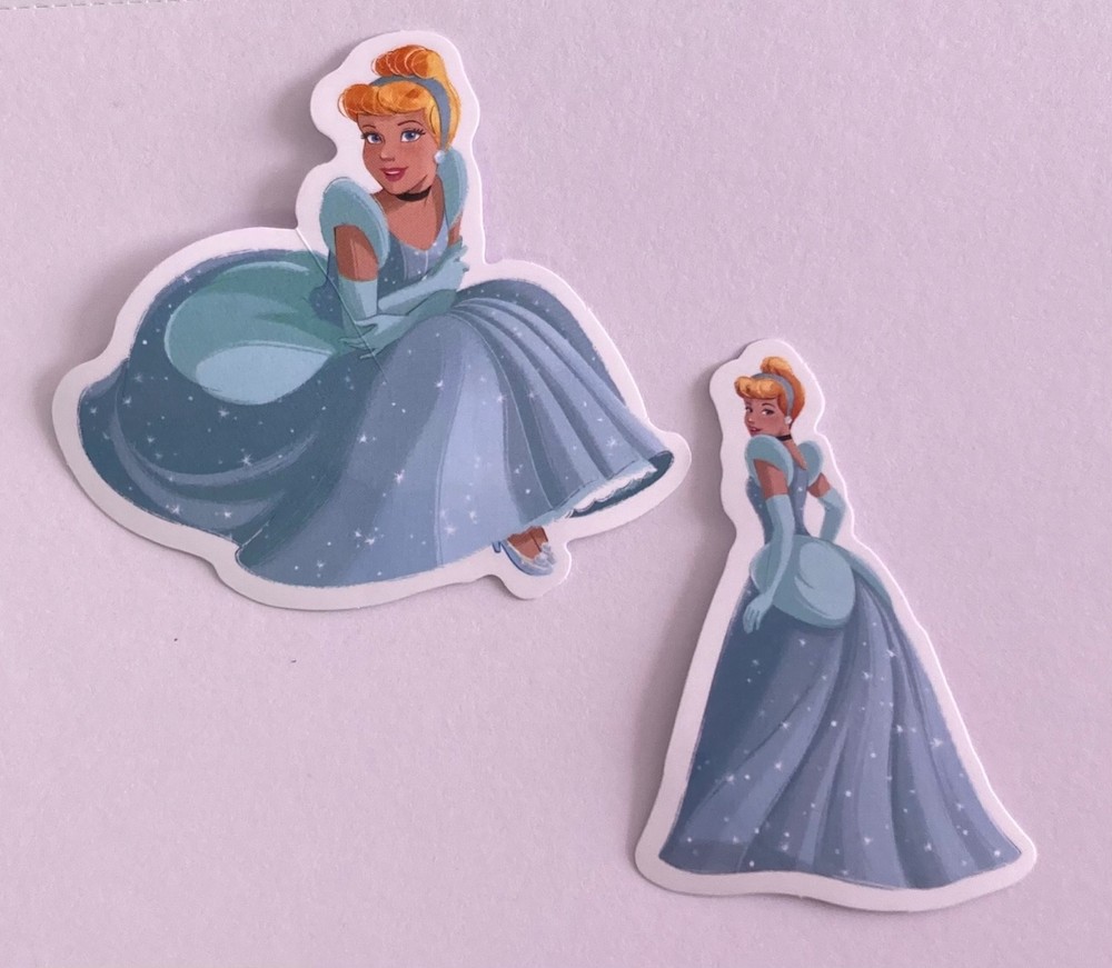 Set of 2 Cinderella Stickers 2 1/2″ Waterproof Disney Scrapbook Junk Journal