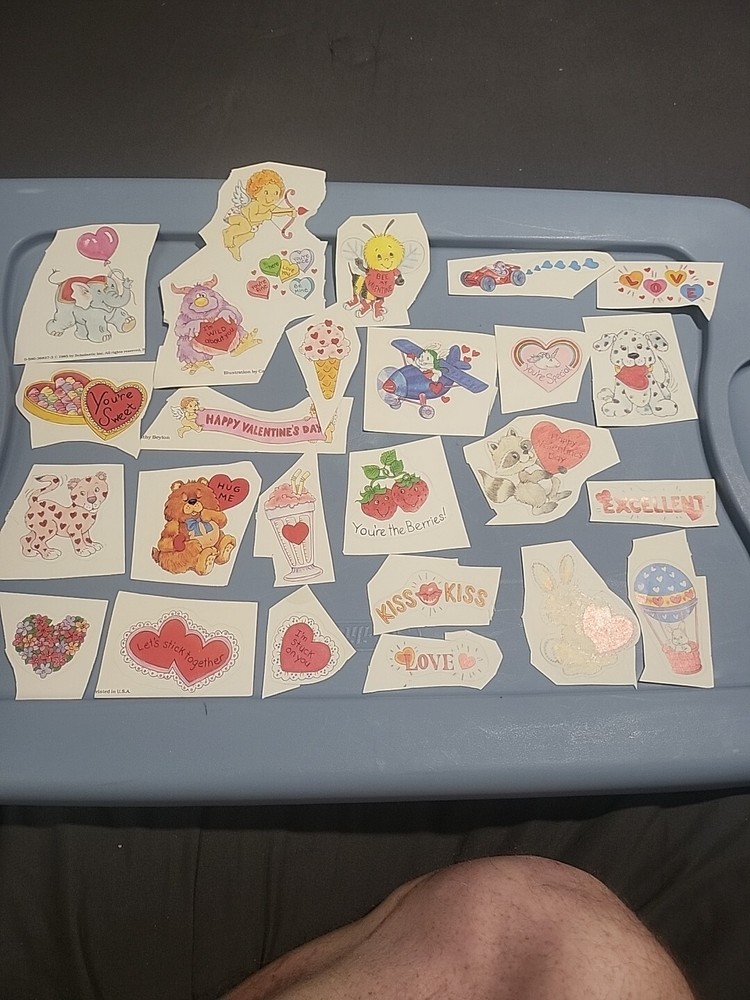 Scholastic Valentines Stickers 1985 Hearts Animals Cupid Rare Vintage New 23
