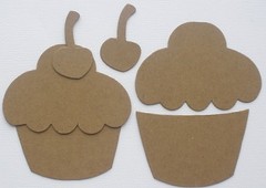 {3} CUPCAKE w/ CHERRY – Birthday Bare Chipboard Die Cuts Embellishments