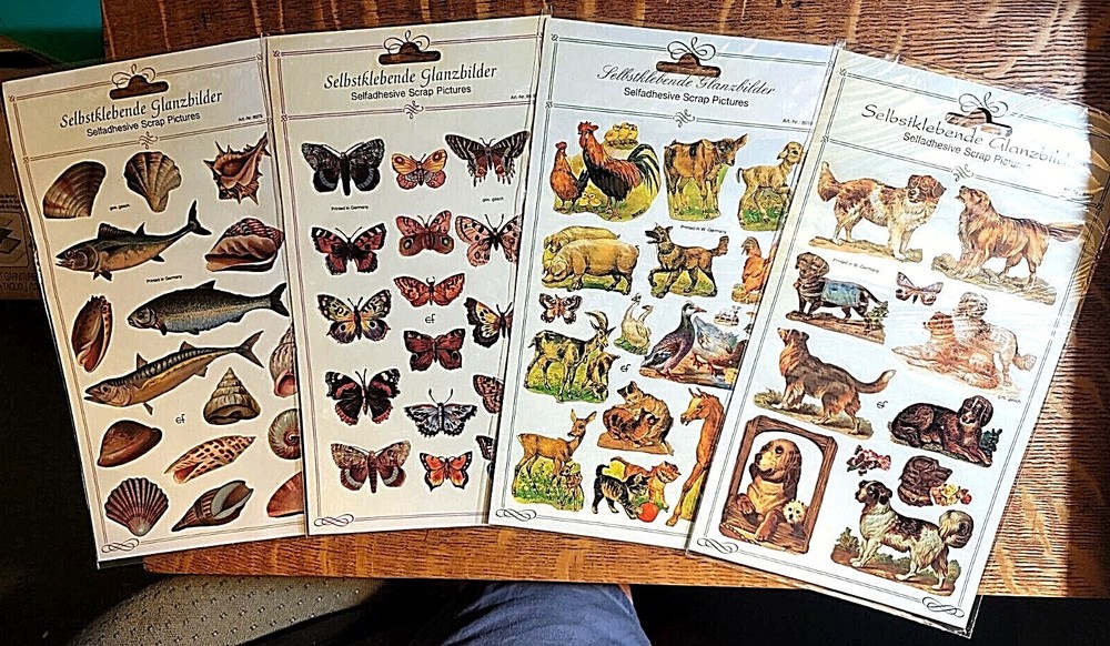 EF GERMANY SELF-ADHESIVE SCRAP PICTURES stickers: animals fish butterflies dogs