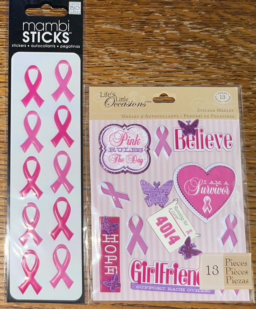 Lot Of 2 Little Occasion, Me & My Big Ideas BREAST CANCER PINK RIBBONS Awareness