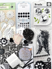 Black and White scrapbook planner journal junk paper art craft over 80 pcs lot