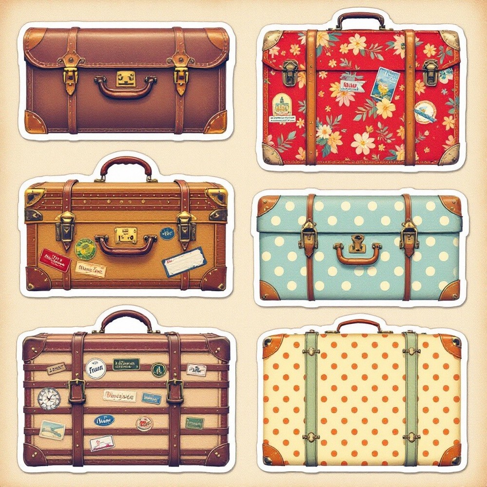 Cardstock Die Cut Embellishments Traveling, Suitcases Vintag (6) Cut Outs 5 Inch