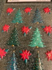 CHRISTMAS PAPER CRAFTS STICKERS TREE PUFFY POINSETTIA CHRISTMAS TREES PUFFY 20PC
