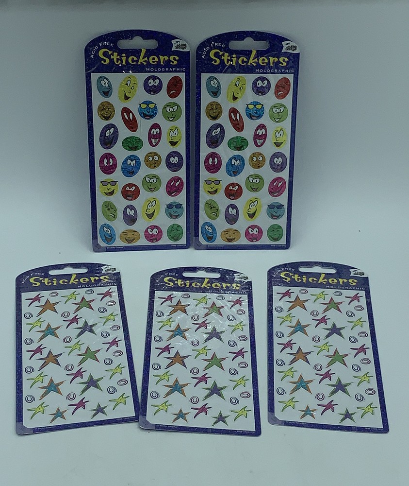 5 Mello Smello Holographic Stars Faces Smiley Sheet Sticker Package Lot “As Is”