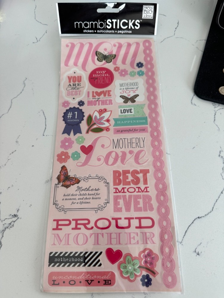 Me & My Big Ideas Mambi Stickers «Mom» Best Mom Ever Love Flowers Scrapbooking