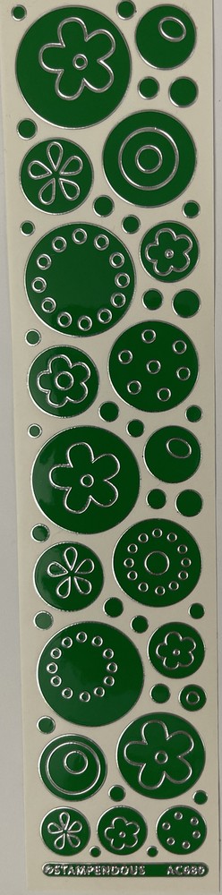 GREEN/SILVER FLOWER CIRCLE Stickers(49pc)Stampendous •Garden•Blooms•Daisy•Dots