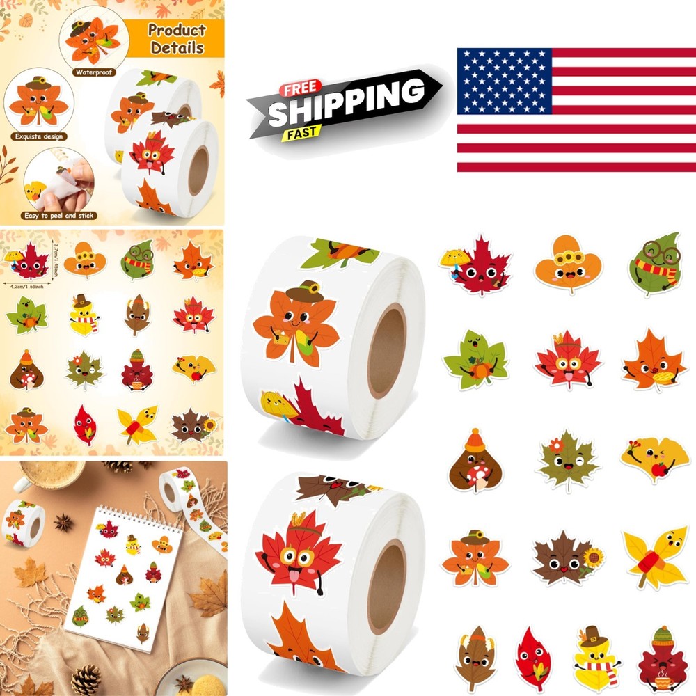 1000 Pcs Fall Maple Leaf Stickers Cartoon Style Waterproof for Indoor Outdoor