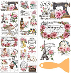 4 Sheets Flower Rub on Transfers for Crafts Vintage Floral Rub on Transfer Stick