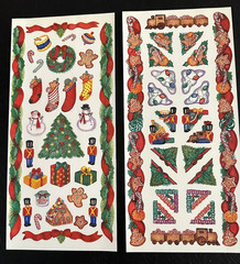 Vtg Christmas Stickers BORDERS~Tree~TRAIN~Snowmen~COOKIE~from Tie Me to the Moon