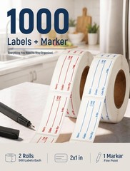 1000 Pcs Blue Red Removable Food Date Labels 1 x 2 Inch 2 Rolls