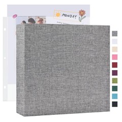 Mublalbum 12×12 Large 3-Ring Scrapbook Photo Album, 40 Sleeves, Grey Linen Cover