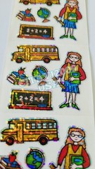 HAMBLY STUDIOS PRISMATIC GLITTER STICKERS SCHOOL TEACHER BUS BOOKS VINTAGE RARE