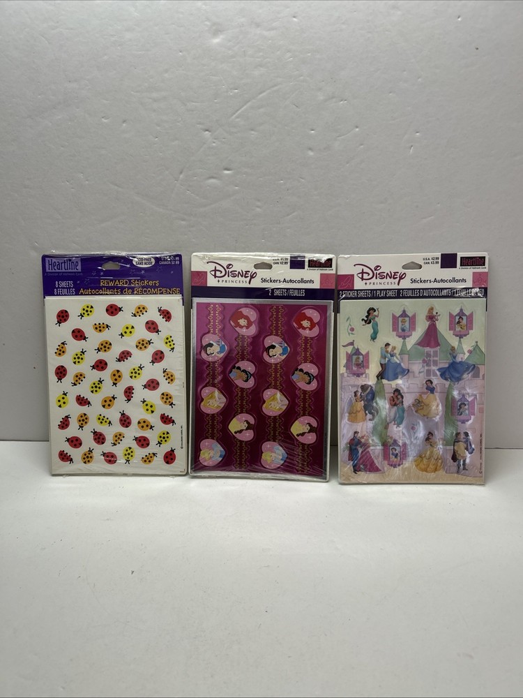 2 Packs Heartline Disney Princess 1 Pack Lady Bugs Stickers New