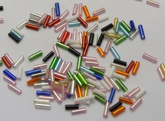 2000 Glass Tube Bugle Beads 2X7mm Mixed Silver -Lined + Storage Box