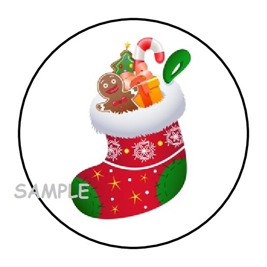 30 CHRISTMAS STOCKING ENVELOPE SEALS LABELS STICKERS 1.5″ ROUND PARTY FAVORS
