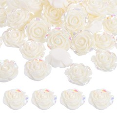 20mm Resin Rose Flatback Charms, 60 Pcs Cabochon Embellishment, Shiny White