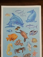 Vintage Current Catalog Land & Sea sticker sheet, fish and shells stickers