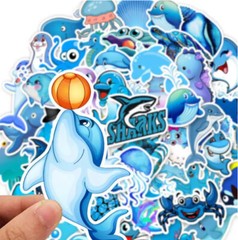 Ocean Animals Stickers Dolphin Sharks Turtles Travel Decals Blue Beach 49pc