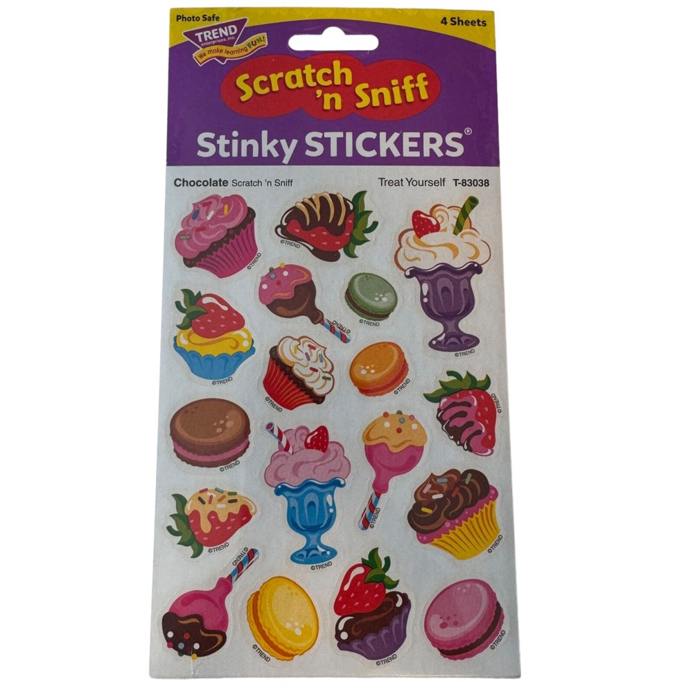 TREND CHOCOLATE CUPCAKE Scratch n Sniff Stinky Stickers 72 CT Party Loot T83038