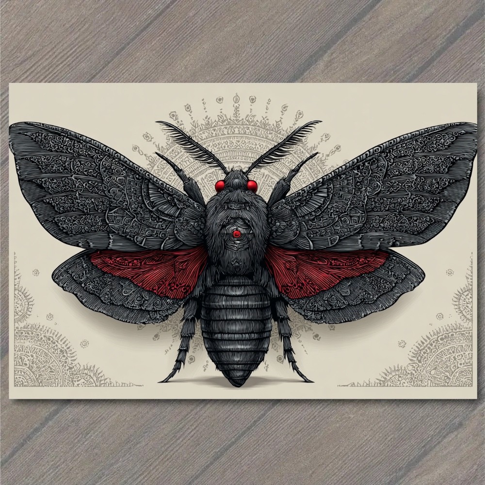 STICKER Death Moth Red Eyes Black Wings Occult Gothic Entomology Lunar