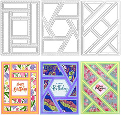 3 PCS Rectangular Die Cuts for Card Making, Frame Scrapbook Metal Cutting Dies