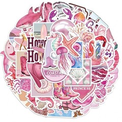 50PCS Aesthetic Pink Ocean Stickers Pack – Summer Beach Graffiti Vinyl Stickers