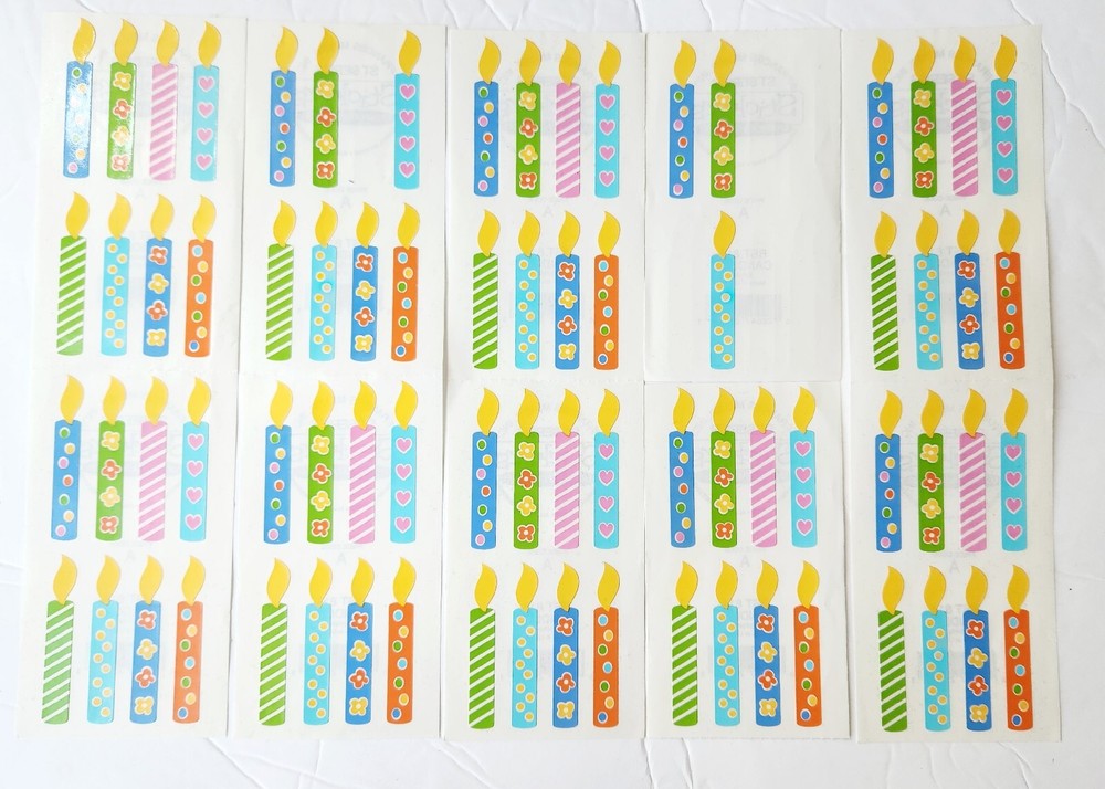 Vintage FMI Frances Meyer Stickers 10 Sheets Small Candles Multi Color 90s