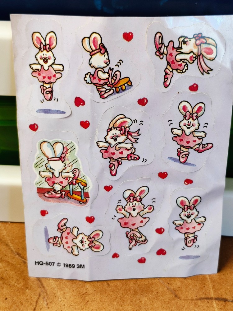 Vintage 1989 Stickers Ballet Ballerina Bunny Rabbit 80s One sheet