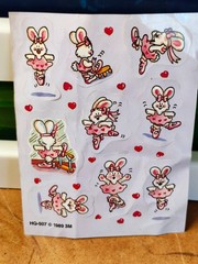 Vintage 1989 Stickers Ballet Ballerina Bunny Rabbit 80s One sheet