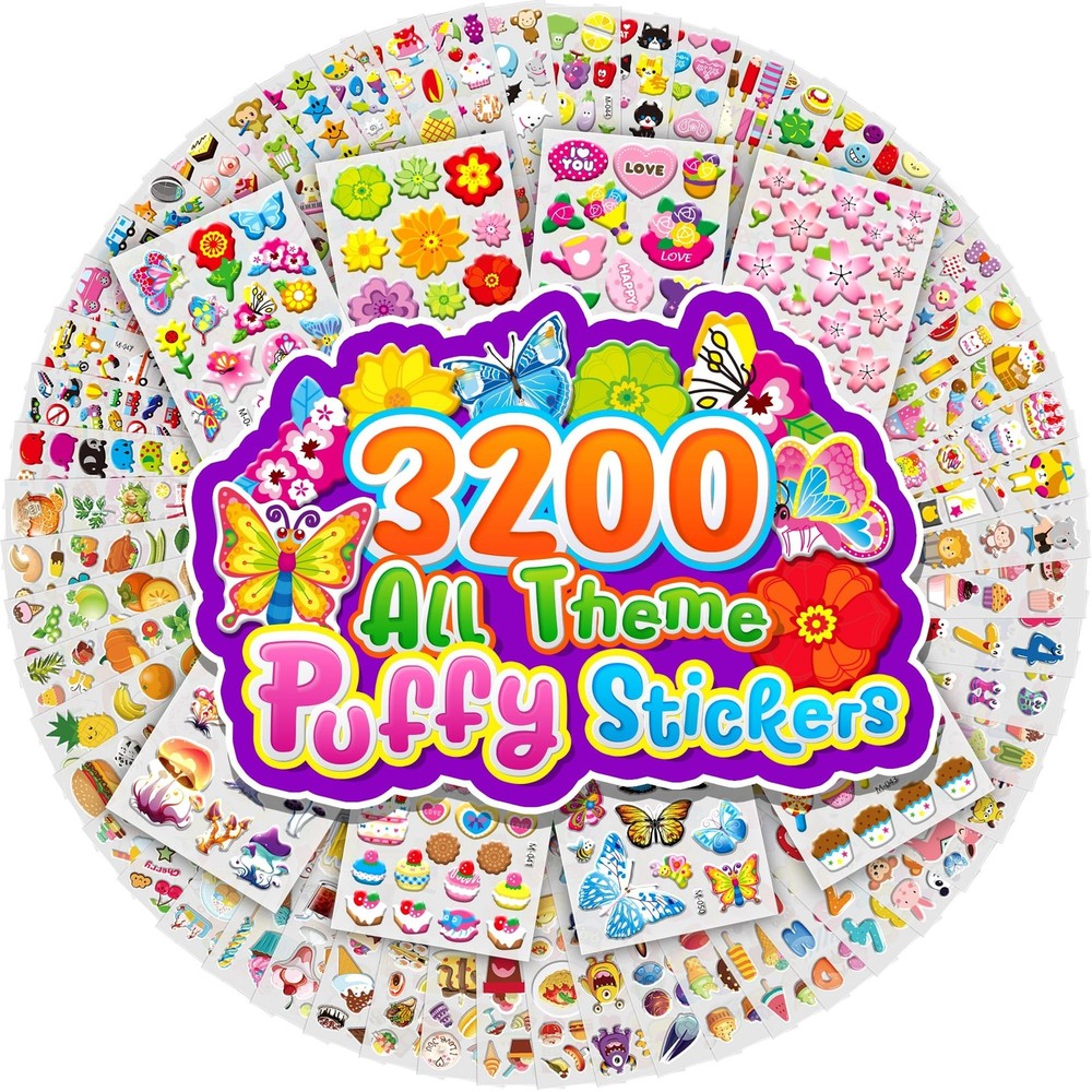 3D Puffy Stickers for Kids, Boys&Girls Sticker Bulk with 3200+ Small Stickers…