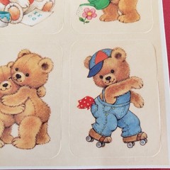 VTG Novelty Teddy Bear Sticker Sheet Roller Skates Bear Hug Unbranded