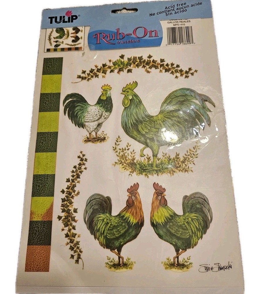 Tulip Rub On Transfers 2002 Roosters Chickens NEW