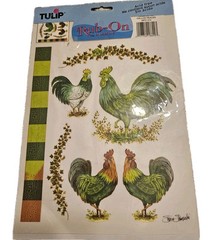Tulip Rub On Transfers 2002 Roosters Chickens NEW