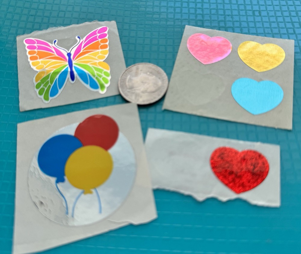 Vintage Stickers Foil Hambly Studios Small World Greetings Heart Butterfly