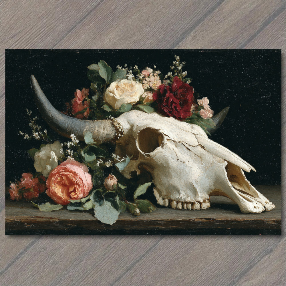 STICKER Floral Skull Roses Western Boho Rustic Farmhouse Horns Cow Skull Elega