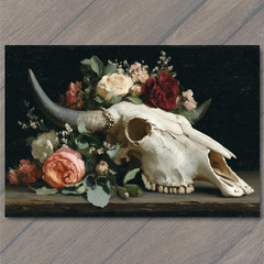 STICKER Floral Skull Roses Western Boho Rustic Farmhouse Horns Cow Skull Elega