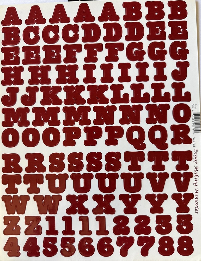 DEEP RED 3/4” ALPHABET Stickers(2 sheet)Making Memories •Letters•Number•Words