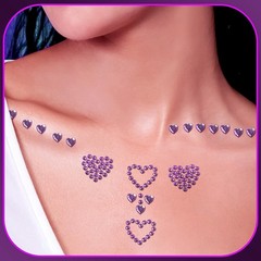 SeBneny Face Gems Stickers 3 Sheets Heart Purple