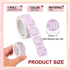Number 30 Stickers 1″ Round Coded Self-Adhesive Labels Light Purple 500Pcs/Roll