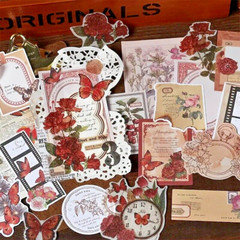 80/pk RED FLORAL Retro Scrapbook Accents Ephemera Stickers for Art Junk Journal