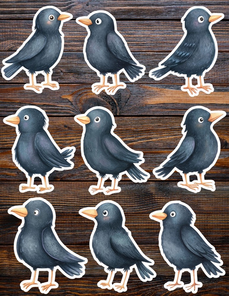 Cute Crow Die Cut Vinyl Stickers Set Scrapbooking Laptop Water Bottle